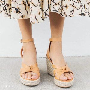 Soludos Charlotte Leather Espadrilles Nude Wedges